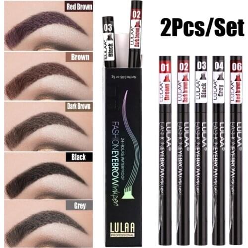 2Pcs Four Claw Eyebrow Pencil Suit Waterproof Natural Eyebrow Tattoo Dark Brown 4 Forks Tip Eyebrows Easy To Use Makeup TSLM1