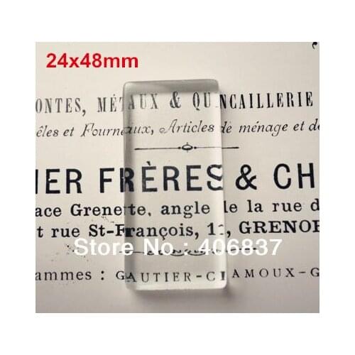 25pcs/lot, Good Quality 24x48mm Flat Rectangle Transparent Clear Magnifying Glass Cabochon