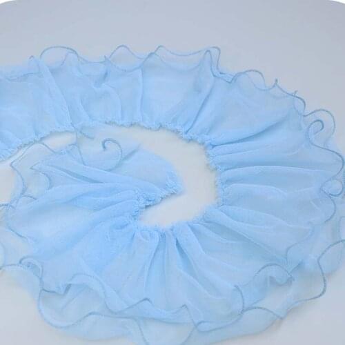 5Meters Two Layers Mesh Pleated Lace Trim Embroidered Ribbon Collar Fabric 12cm Wide DIY Sewing Guipure Elastic Ribbon Decor