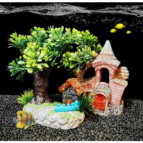 Delicate Fish Tank Ornament Simulated Quick Building Resin Fish Tank Ornament Aquarium Rockery Landscaping Tree House for Fish