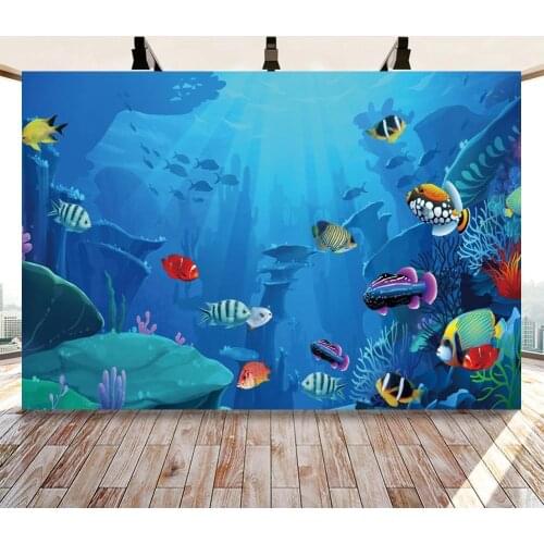 Aquarium Landscape Fish Tank Table Decor Backdrops Under Sea Castle Bubble Fish Coral Kids Birthday Party Photography Background