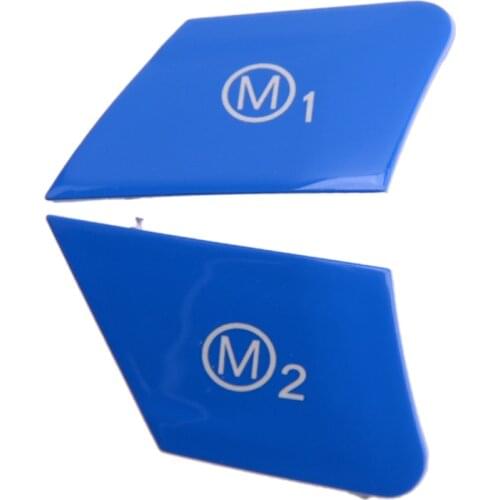 2pcs/set Car Plastic Blue Steering Wheel M1 M2 Mode Button Switch Cover Cap Trim fit for BMW F30 F34 M-Sports