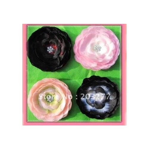 Free shipping!24pcs/lot 31/2'' camellia flower wedding silk flowers with diamond
