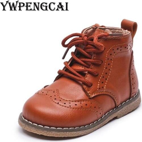 YWPENGCAI 2020 Autumn Kids Boots Lace-up Zip Boys Martin Boots Size 21-30 Toddler Fall Boots Soft PU Leather Girls Ankle Boots