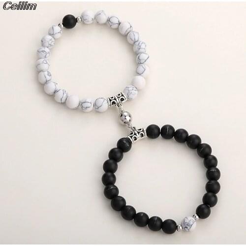 2pcs/set Natural Stone Beads Yoga Bracelet For Lovers 2021 Attractive Charm Distance Magnet Couple Bracelets Friendship Jewelry