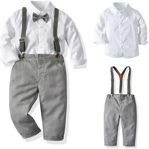 2021 Trendy Childrens Clothing Boys Casual Clothes Set White Shirt Bow Tie 3 Picec Suit Boutique Kids Clothing Conjunto Bebe