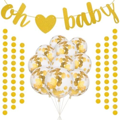Baby Balloons Round Gold Glitter and OH BABY Gold Glitter Banner with Heart for Baby Shower Party Decorations Assembled Banner