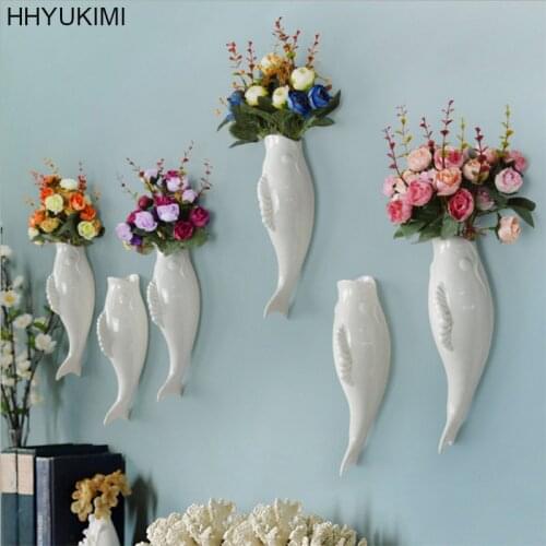 HHYUKIMI Simple Modern Three-dimensional Mural Wall Fish & Starfish Background Wall Decoration Flower Vase Home Furnishing Tools