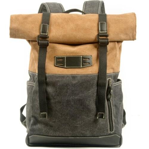 M442 European And American Retro Canvas Bag Contrast Backpack Student Schoolbag Waterproof Anti Theft Computer Hiking Backpack