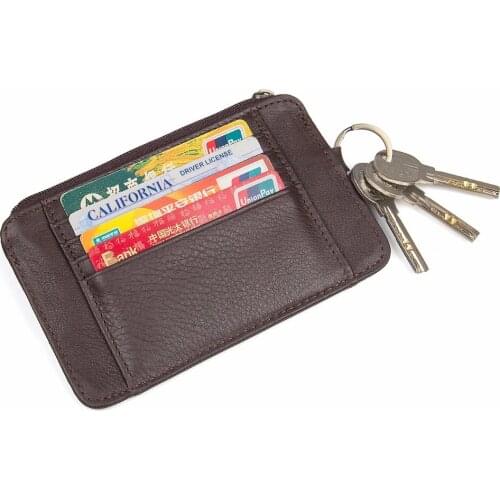 J.M.D Genuine Cow Leather Card Holder Mini Coin Pocket With Key Ring For Unisex 8178C