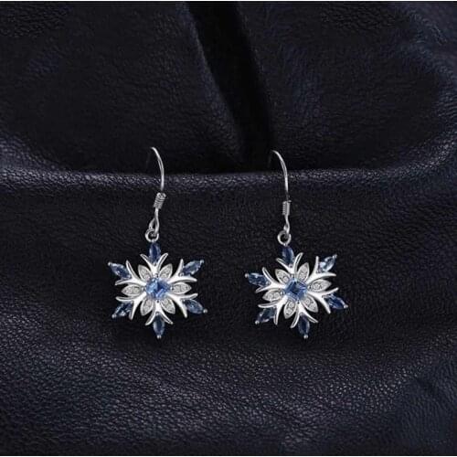 Classic Blue Zircon Snowflake Drop Earrings For Women Fashion Korean Dangle Earrings For Women Wedding Band Gift D3P315