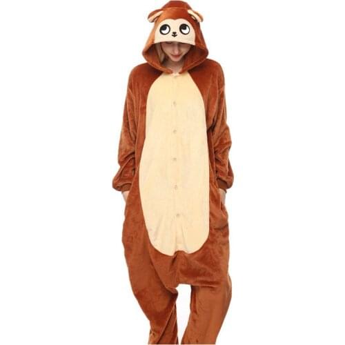 Monkey Kigurumi Onesie Adult Women Animal Pajamas Suit Flannel Warm Soft Sleepwear Onepiece Winter Warm Pijama Cosplay