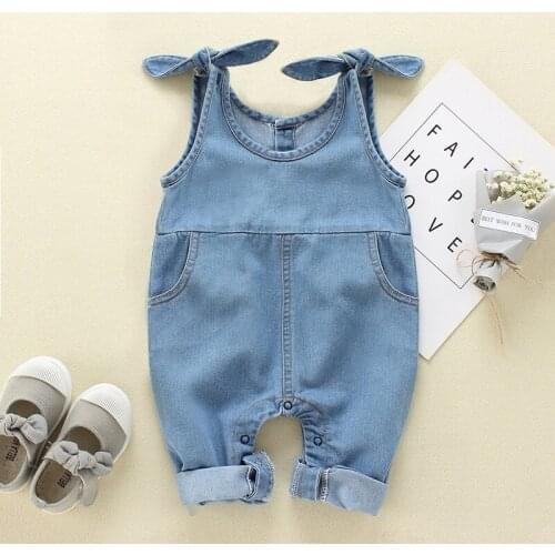 0-18M Newborn Baby Boy Girl Rompers Outfit Sleeveless Blue Denim Jumpsuit Romper Overall Outfits 0-18M