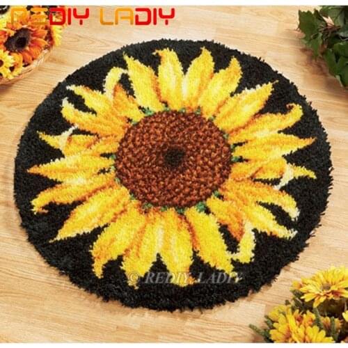 Latch Hook Kits Make Your Own Rug Gold Sunflowers Tapestry Crochet Cushion Mat DIY Carpet Rug Pre-Printed Canvas Hobby & Crafts