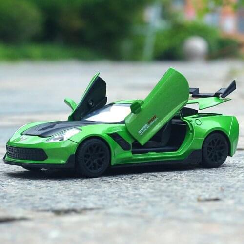 1:32 Corvette ZR1 Alloy Sports Car Model Diecasts High Simulation Metal Toy Car Model Sound and Light Collection Childrens Gift