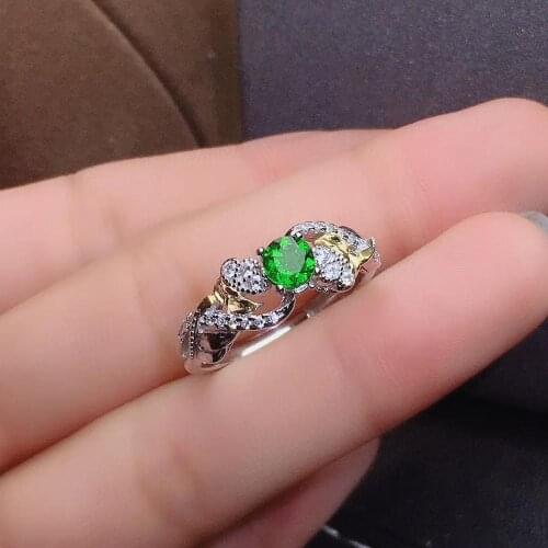 Fashion green diopside gemstone ring for girl 925 silver jewelry birthday party anniversary gift natural gem bright green color
