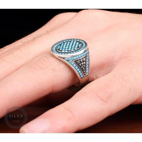 Original Sterling 925 Silver Mens ring With Turquoise Stones . Mens Jewelry All Sizes Are Available