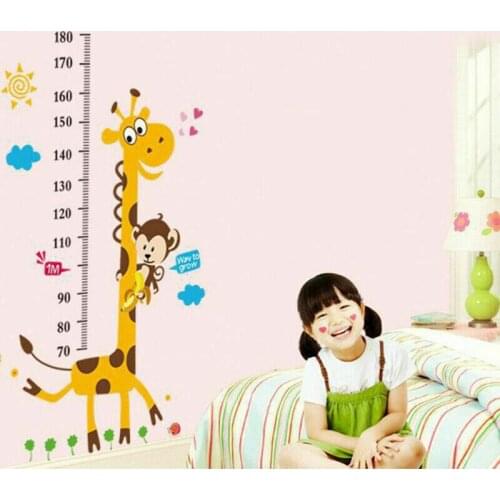 Cartoon Animals Giraffe Monkey Kids Height Measurement Growth Chart Wall Sticker Nursery Kids Rooms Decor Wall Art