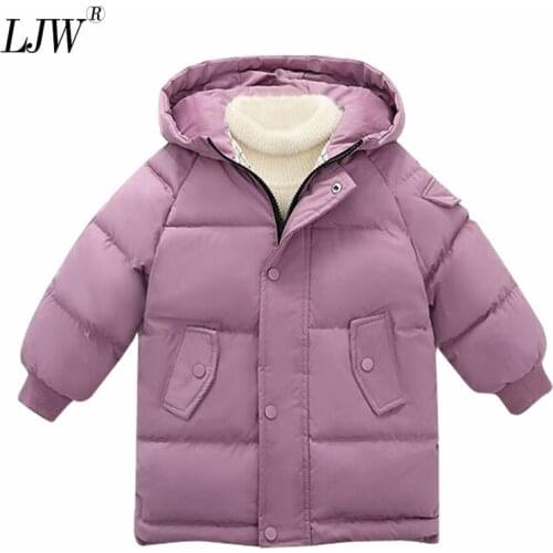 New boys' and girls' down jacket 3-10-year-old childrens warm jacket autumn and winter medium long hooded cotton padded jacket