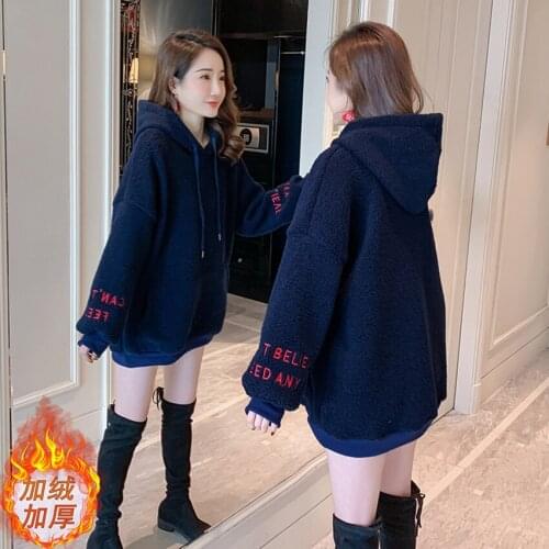 Maternity wear new winter wear plus cashmere lamb wool embroidered sweater jacket loose casual warm all-match