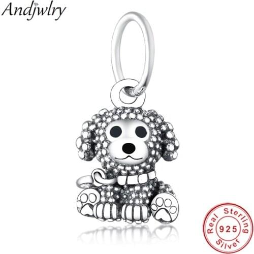 Fit Original Pandora Charm Bracelets 925 Sterling Silver Poodle Puppy Dog Dangle Charm Pendants DIY Jewelry Berloque