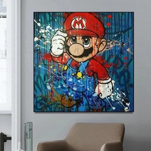Canvas Printed Poster Home Decoration 1 Panel Cartoon Mario Paintings Wall Artwork Pictures Modern Living Room Modular Framed