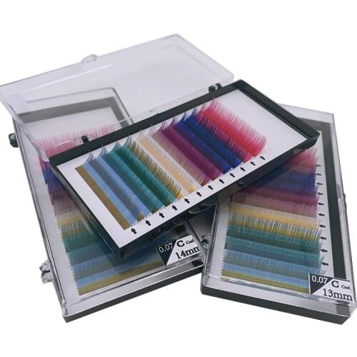 Colored Eyelash Extension Make Up High Quality Soft Natural Synthetic Mink Rainbow Eyelashes Cilios 6 Colors Mix