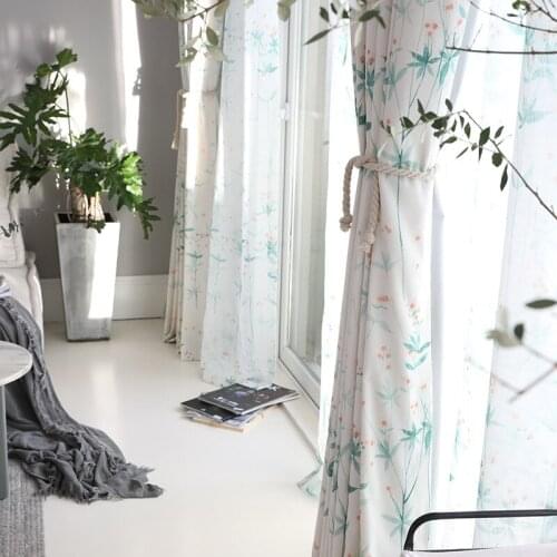 Modern Simple Pastoral Printing Curtains for Bedroom Study Polyester Cotton Printing Blackout Curtains Tulle Custom