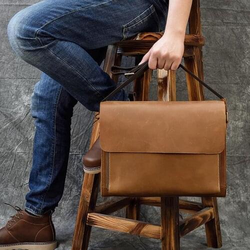 High quality Genuine Leather shoulder bag unisex leather messenger bag Cowhide Crossbody Bag for iPad casual satchel bag