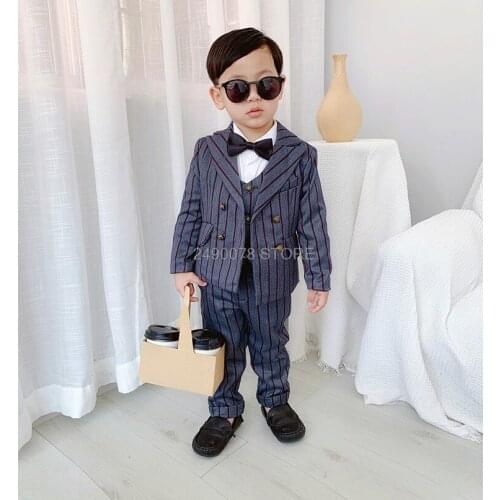 Flower Boys Wedding Suit Prinnce Kids Formal Jacket Vest pants 3Pcs Children Performance Show Dance Party Tuxedo Dress Costume