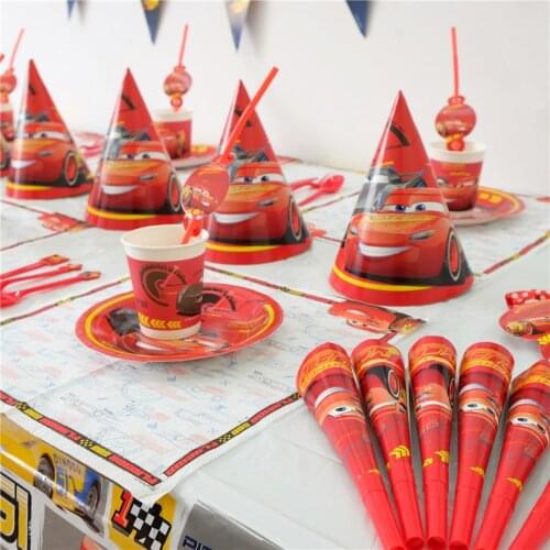 Hot Sale Disney Cars Disposable Cup Plate Family Party Kid Birthday Lightning McQueen Tableware Set Decoration Supply 53Pcs/lot