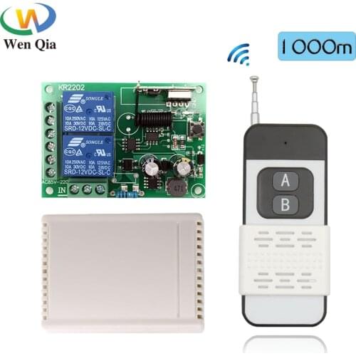 433MHz Universal Wireless Remote Control AC110V 220V 2CH Rf Relay Receiver and 1000m ON/OFF Transmitter For Garage door/Gate/Led