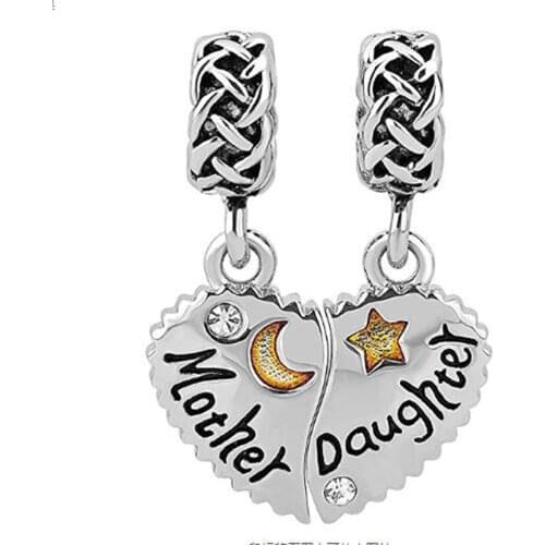 Heart-shaped LOVE mother and daughter jewelry pendant charm Fit pandora bracelets jewelry making diy valentines Gift for women