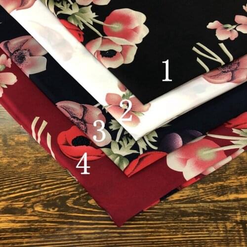 Wine red bottom flower pattern cannot stretch chiffon through spring, summer, autumn fabric / 1 m