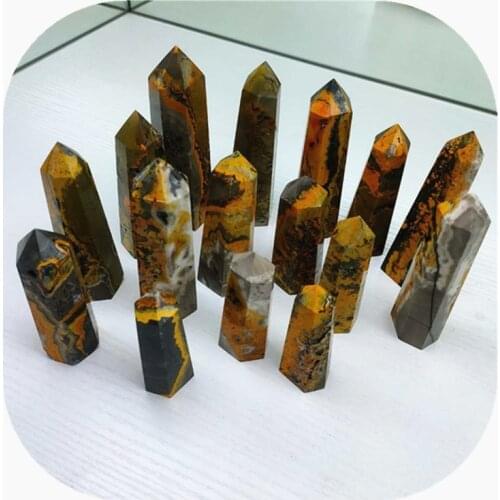 Yellow Bumblebees Wand Point Hand Carved Tower Crystal Stone For Home Decoration