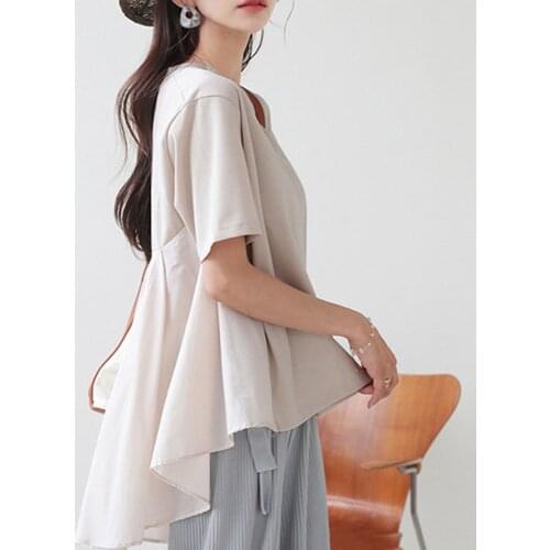 Designer Japan Style Women T-Shirt Oversize Plain Casual Loose Short Sleeve O Neck Asymmetric T Shirts Tees Female Tops Summer