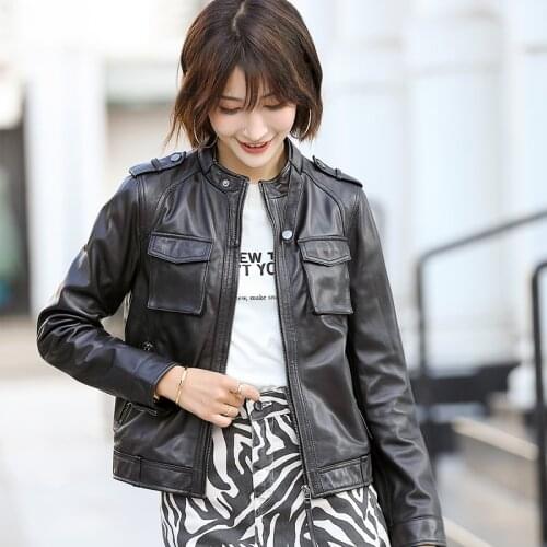 100% Real Leather Jacket Spring Plus Size Leather Coat Vintage Korean Casual Sheepskin Coat Women Genuine Leather Jacket OT2027