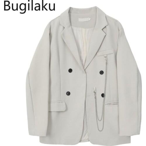 Bugilaku Blazer Women Turn Down Collar Long Sleeve Tailored Coats Solid Color Casual New Chic Black Jackets Korean Streetwear