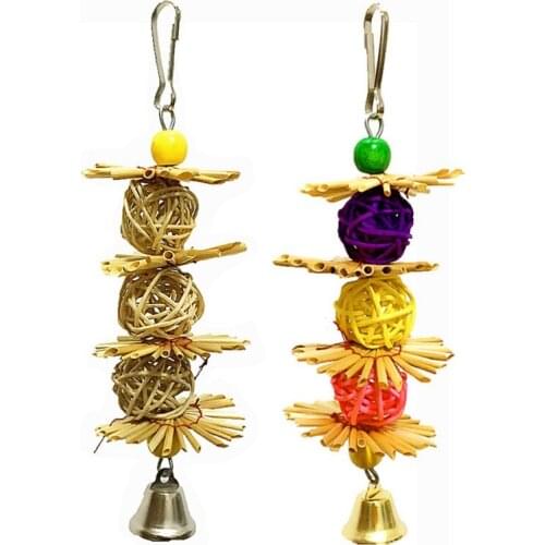 Pet Parrot Hanging Toy Chewing Bite Rattan Balls Grass Swing Bell Bird Parakeet Cage Accessories Multicolored Jouet Perroquet