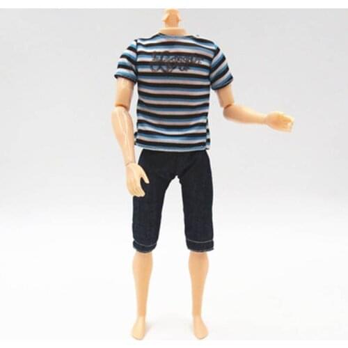 1Set Fashion Clothes For Ken Doll Mens Outfit Daily Casual Wear T-Shirt Blouse Pants Trousers For Barbie Boyfriend Ken Kids Toy