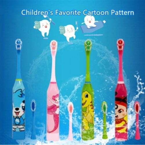 1pcs Children Electric Toothbrush Cartoon Pattern Double-sided Tooth Brush Heads Electric Teeth Brush For Kids with 2 pcs Head