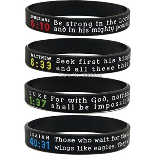 100pc Bible Verse Ephesians Matthew Luke Isaiah silicone wristband bracelet for Men Women Christian Religious Jewelry Gifts
