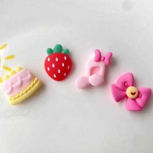 20Pcs Cute Strawberry Music Note Cake Flatback Resin Cabochon Kawaii Accessories Scrapbooking DIY Hair Bows Center Decoration