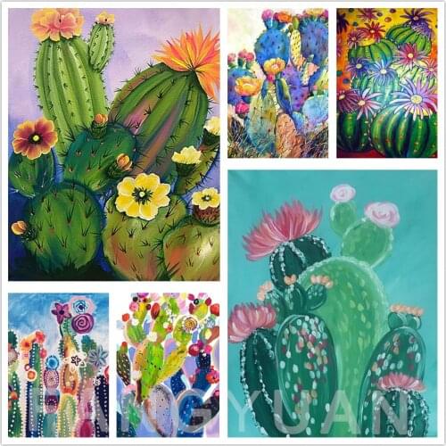 Watercolor Plant Flowers 5D Diamond Painting Cactus Diy Mosaic Handicraft Full Square Diamond Embroidery Cartoon Decoration