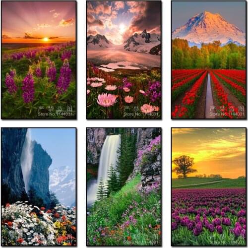 Needlework Diy Diamond Painting Landscape Handwork Diamond Embroidery Full Diamond Mosaic Decorative Tulips Snow Mountain Flower