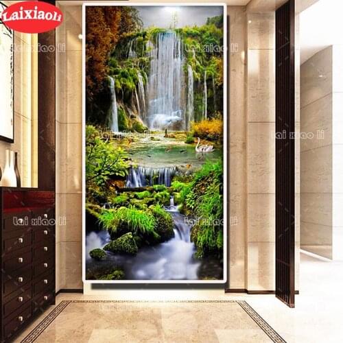 Large Forest waterfall Diy Diamond Painting natural scenery Embroidery full Square/Round Rhinestone 5D swan Mosaic Art decor