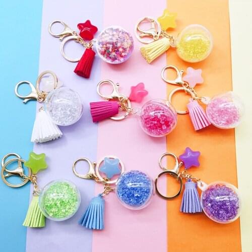 Transparent Star Tassel Sand Ball Key Chain Acrylic Five-Pointed Star Lady Handbag Car Key Ring Bag Pendant KeyChain