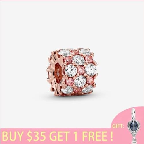 2021 New Arrival S925 Sterling Silver Beads Pink & Clear Sparkling Charms fit Original Pandora Bracelets Women DIY Jewelry