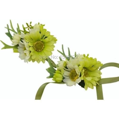 Rustic Wedding Daisy Flowers Bouquet for Marriage Groomsmen Bestman Boutonnieres and Bride Corsages Lapel Flower Green Ivory