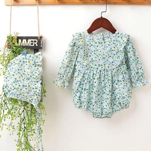 Infant Baby Girls Flower Cotton Jumpsuit Korean Style Toddler Baby Girl Long Sleeve Bodysuits Spring Baby Girls Clothes